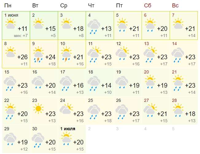 Прогноз погоды на июнь 2020 года в Волховском районе