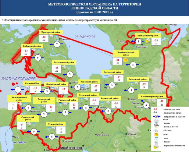 Прогноз погоды на 13 января 2021 года