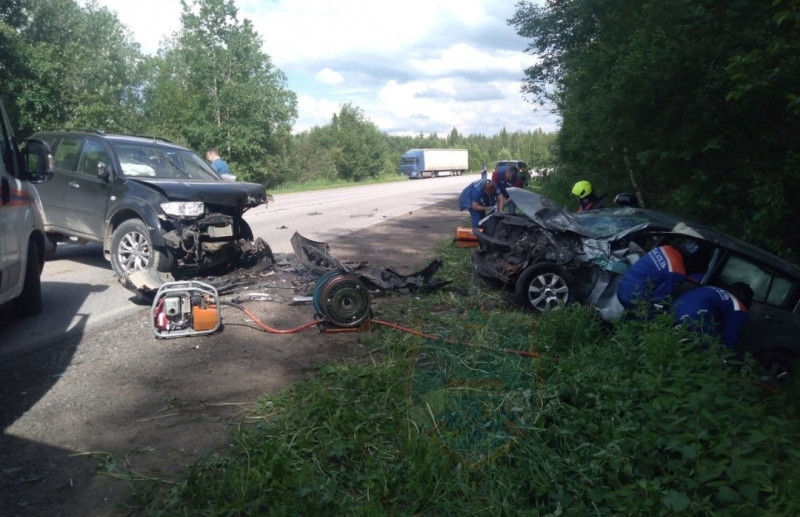 Водитель и пассажир пострадали в лобовой аварии