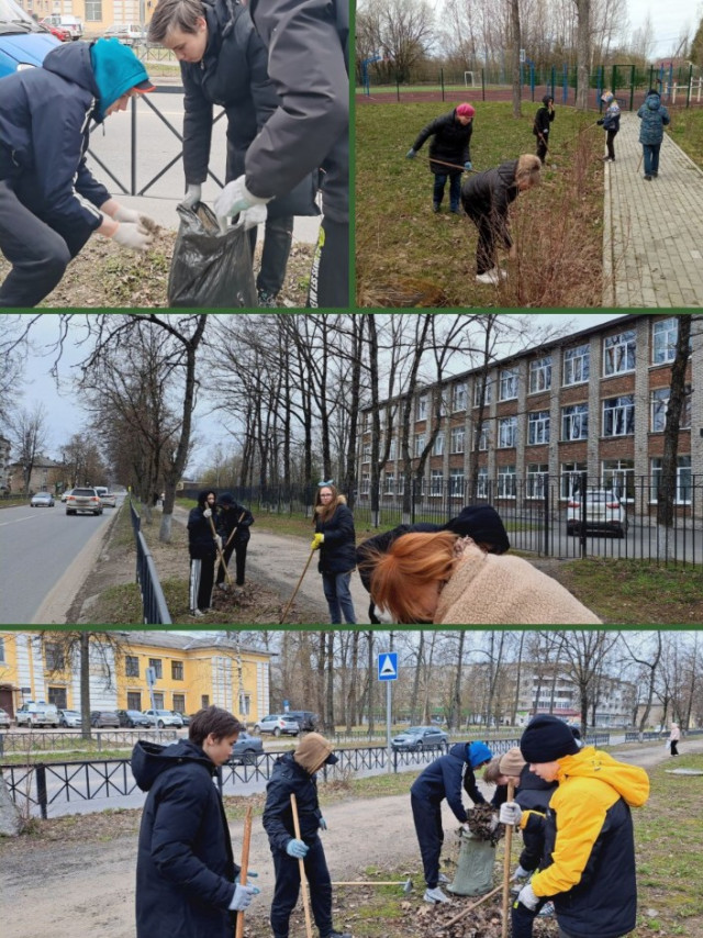 Учителя и школьники расчистили территорию в Волхове