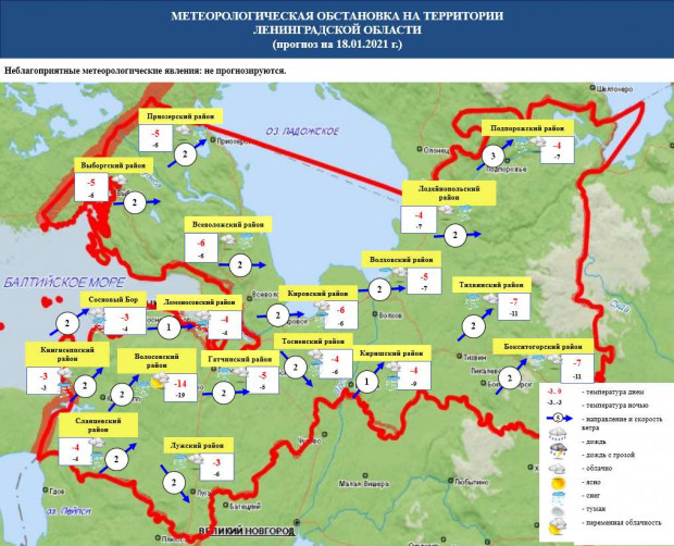 Прогноз погоды на 18 января 2021 года