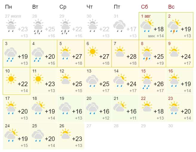Прогноз погоды на август 2020 в Волховском районе