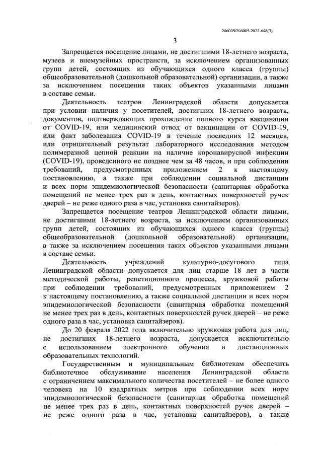 антиковидное» постановление Ленобласти 01.02.2022
