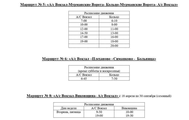 Расписание автобусов город Волхов с 6 июля 2020 года