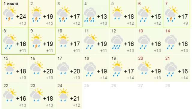 Прогноз погоды на июль 2019 Ленинградская область, Волховский район
